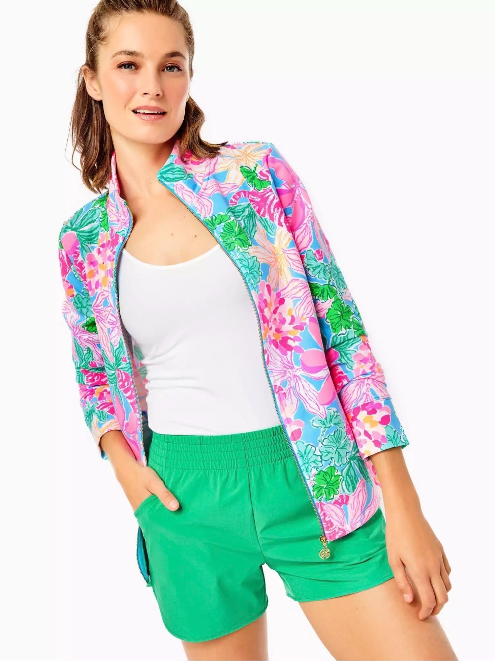 Lilly Pulitzer Pink & Green Floral Bomber Jacket